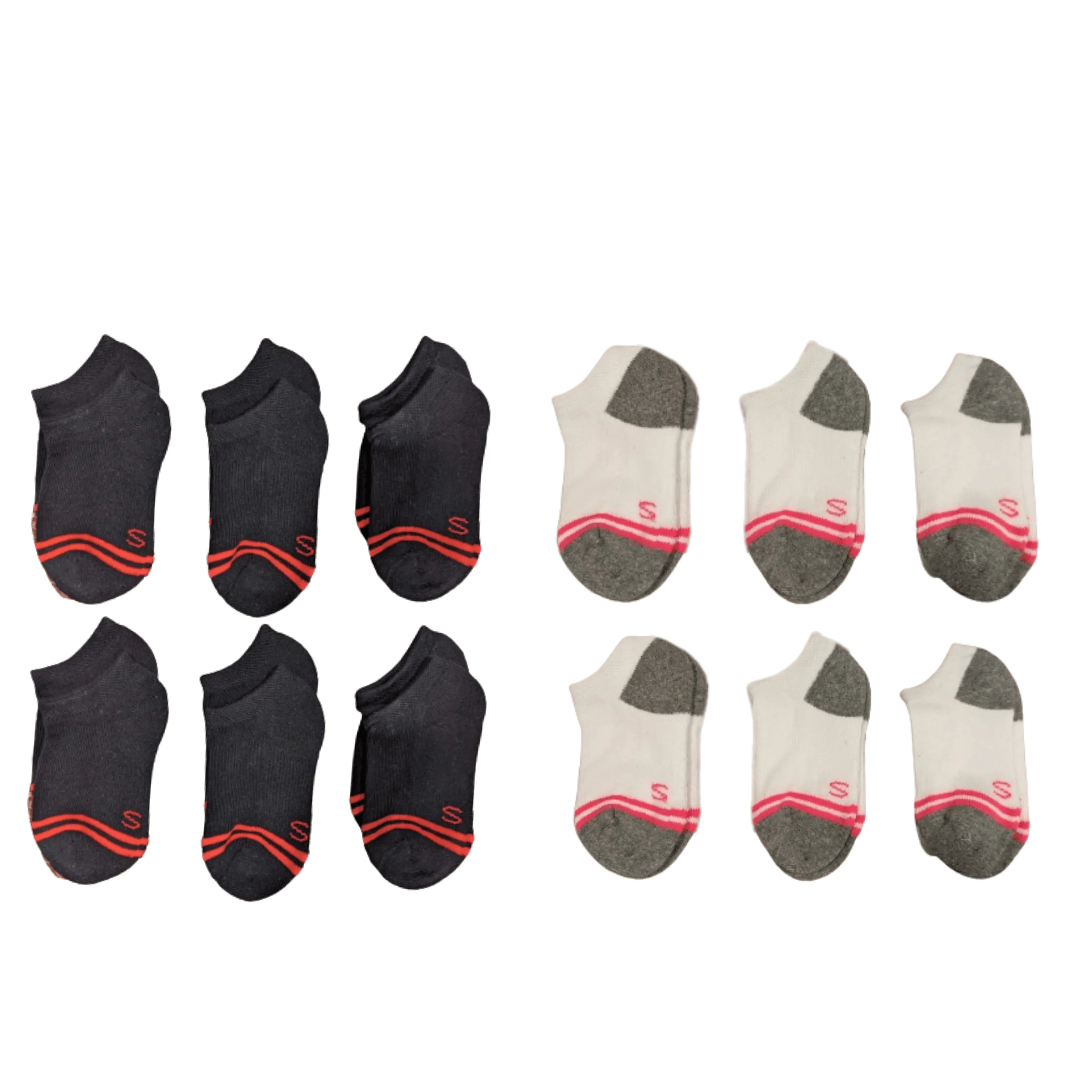 PBG Children Cotton Blend Low Cut Socks, 2-4 Size, Black &amp;amp; White, Seamless, 6 or 12 Pack