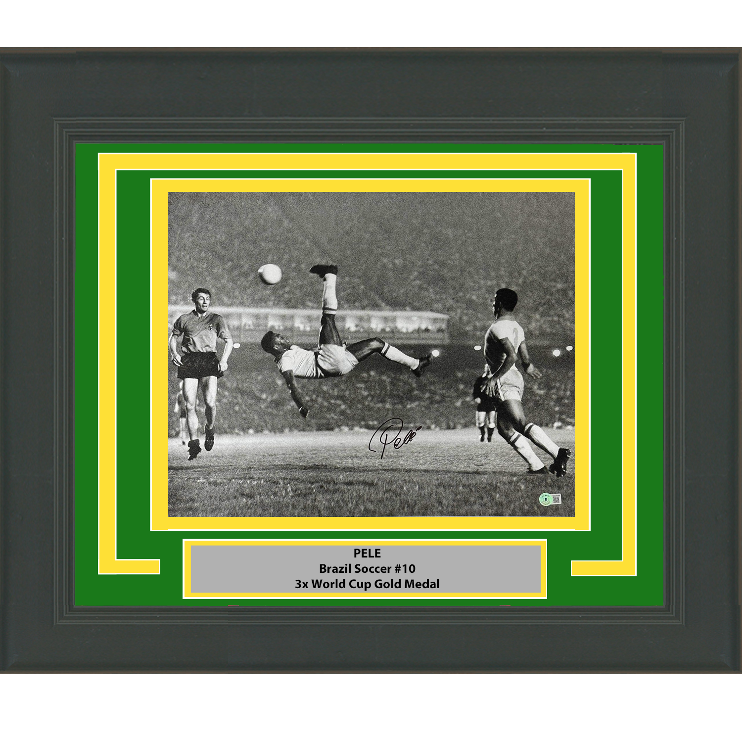 Framed Autographed/Signed Pele Brazil Soccer Futbol 16x20 Photo Bicycle Kick Beckett BAS Auto