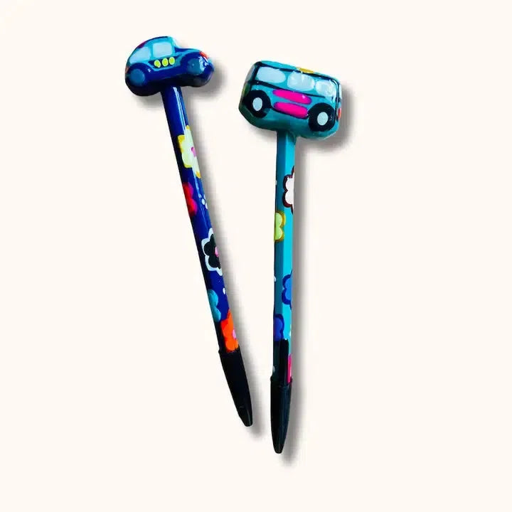 Hand-Painted VW Bug Ceramic Car Ink Pen | Van Flower Pen - Mexico