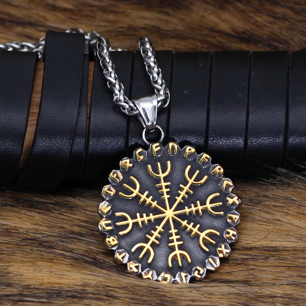 Vikings Helm of Awe Compass Rune Pendant Necklace