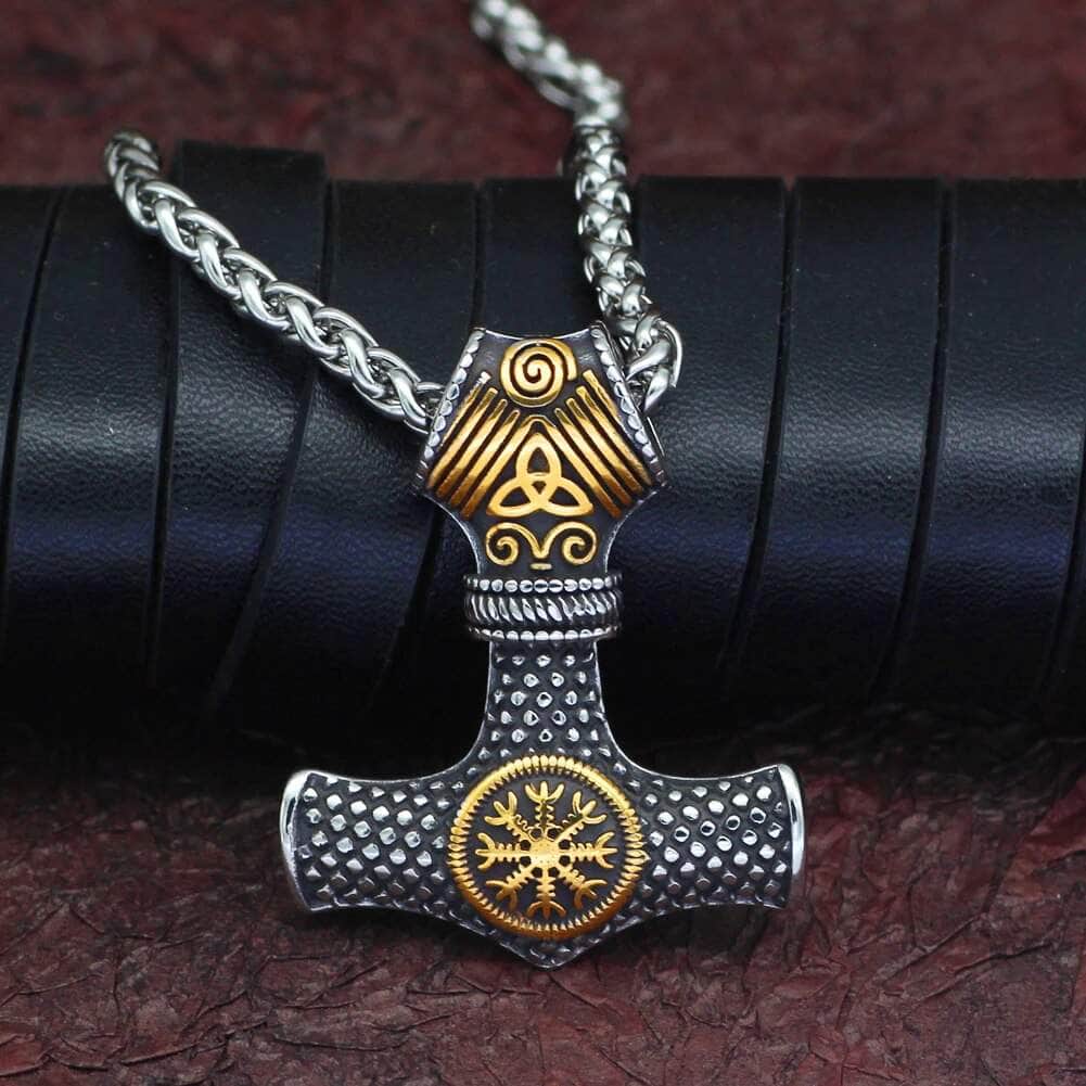 Vikings Mjolnir Helm of Awe Stainless Steel Necklace