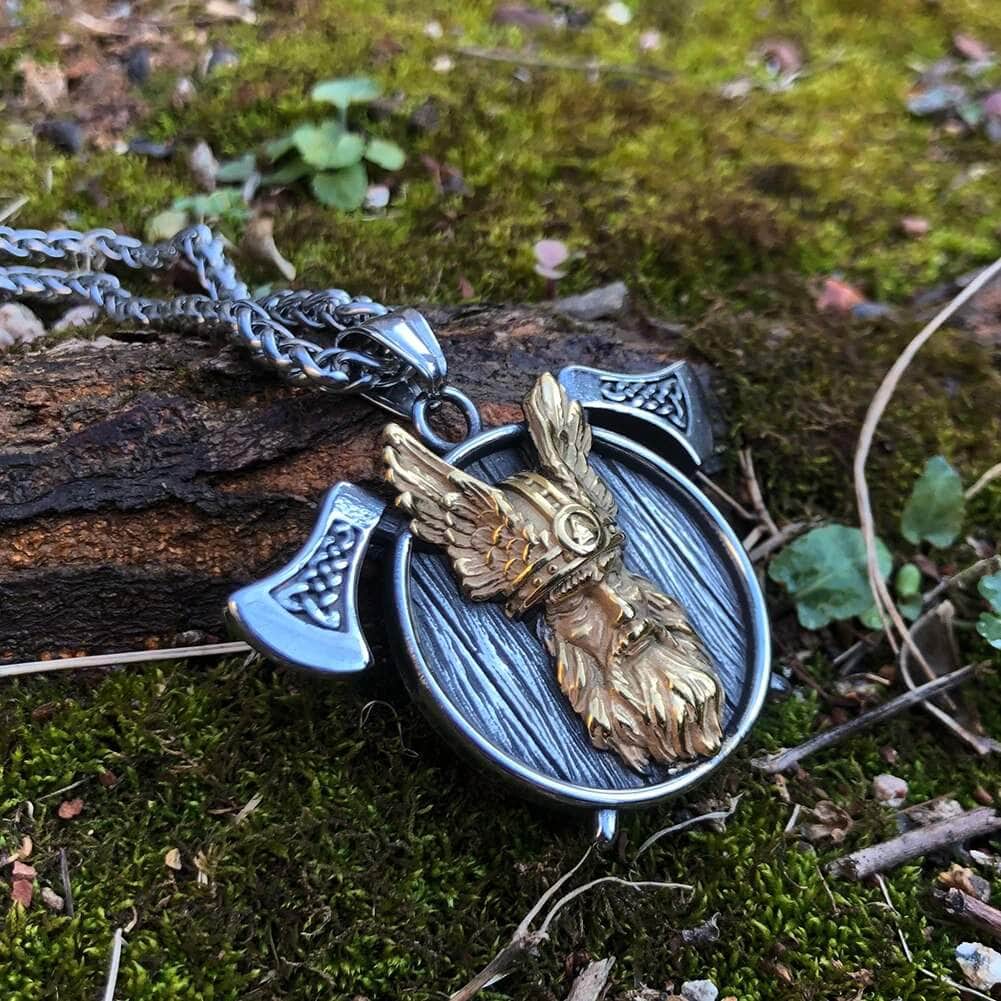 Vikings Odin and Axe Stainless Steel Necklace