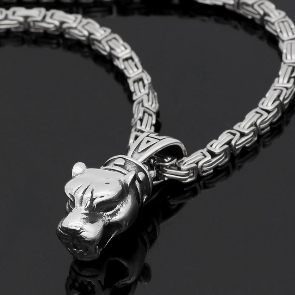 Vikings Fenrir Head Stainless Steel Pendant Necklace
