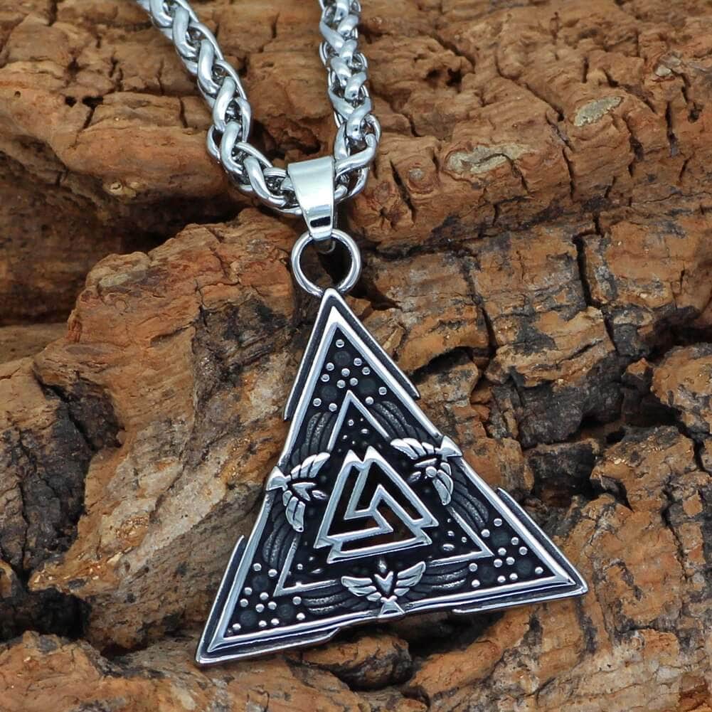Vikings Valknut and Raven Stainless Steel Necklace