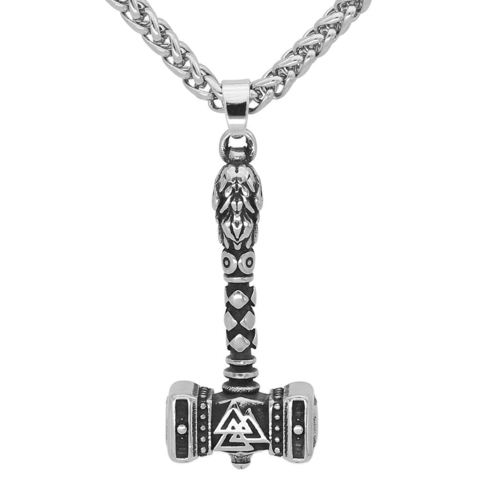 Vikings Valknut Thor Hammer Stainless Steel Necklace