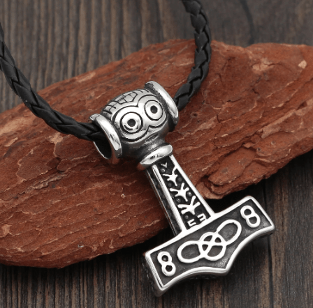 Vikings Thor&amp;#39;s Face Mjolnir Pendant Necklace