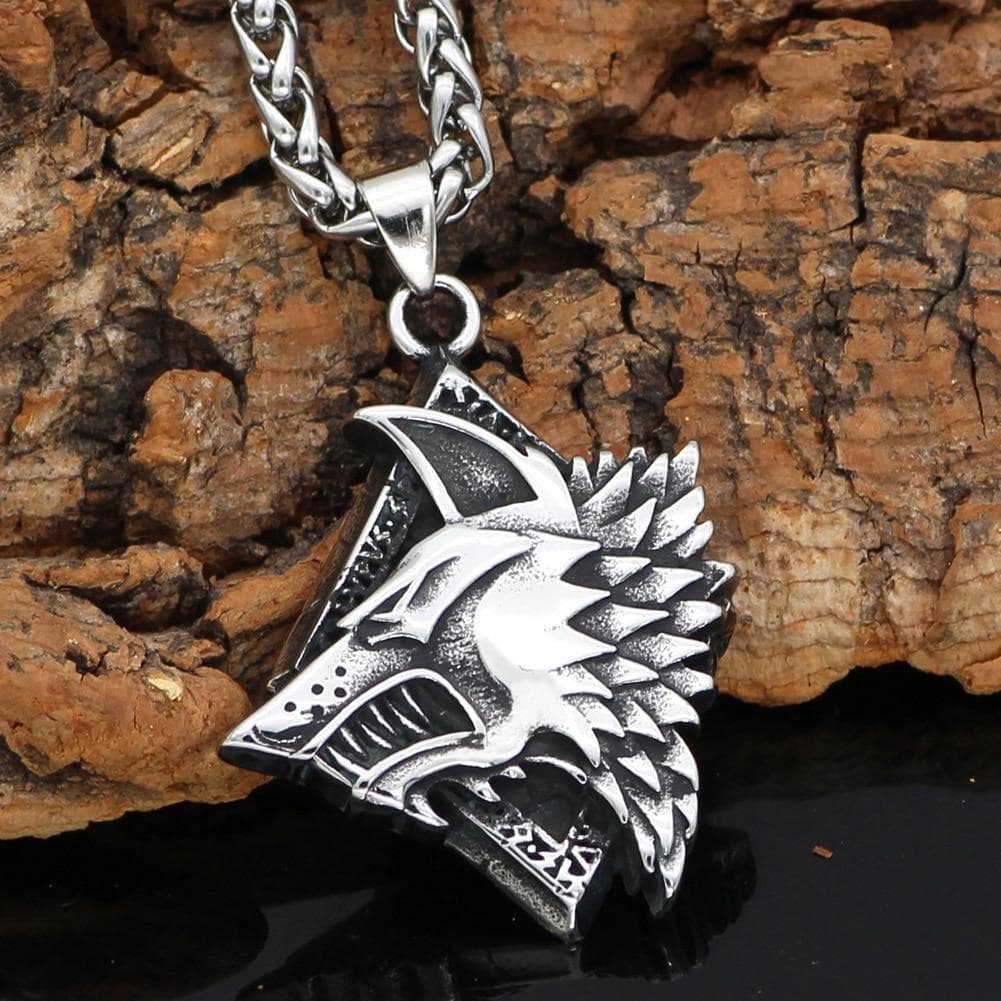 Viking Wolf Fenrir Stainless Steel Pendant &amp;amp; Necklace