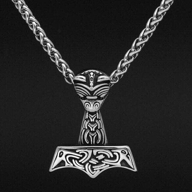 Vikings Raven Thor&amp;#39;s Hammer Stainless Steel Necklace