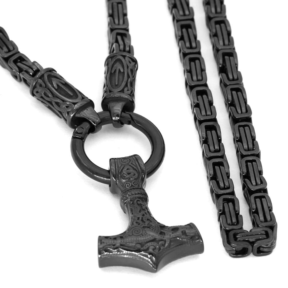 Vikings Skane Thor&amp;#39;s Hammer Pendant with Runic King Chain
