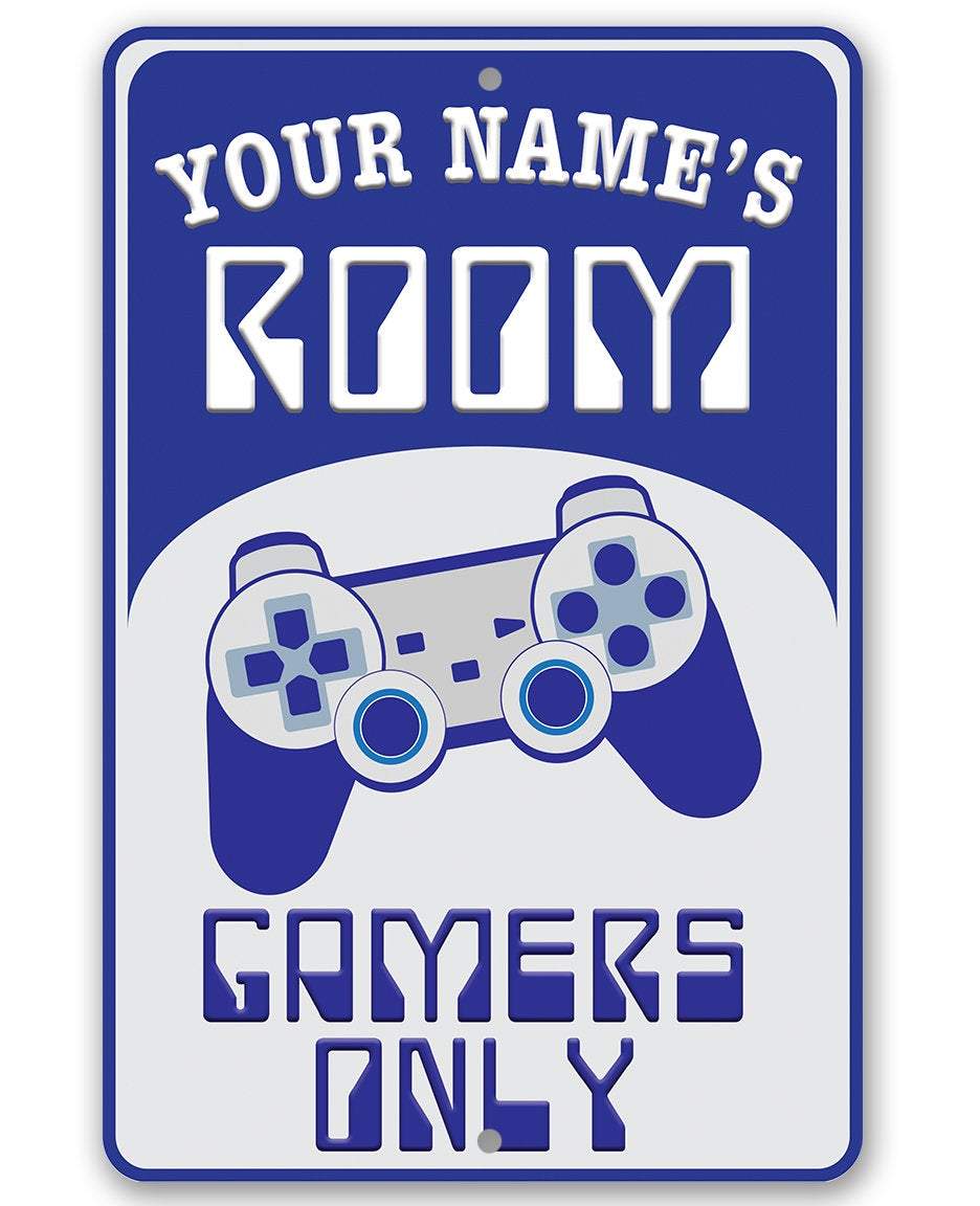 Personalized - Gamers Only - Blue - Metal Sign