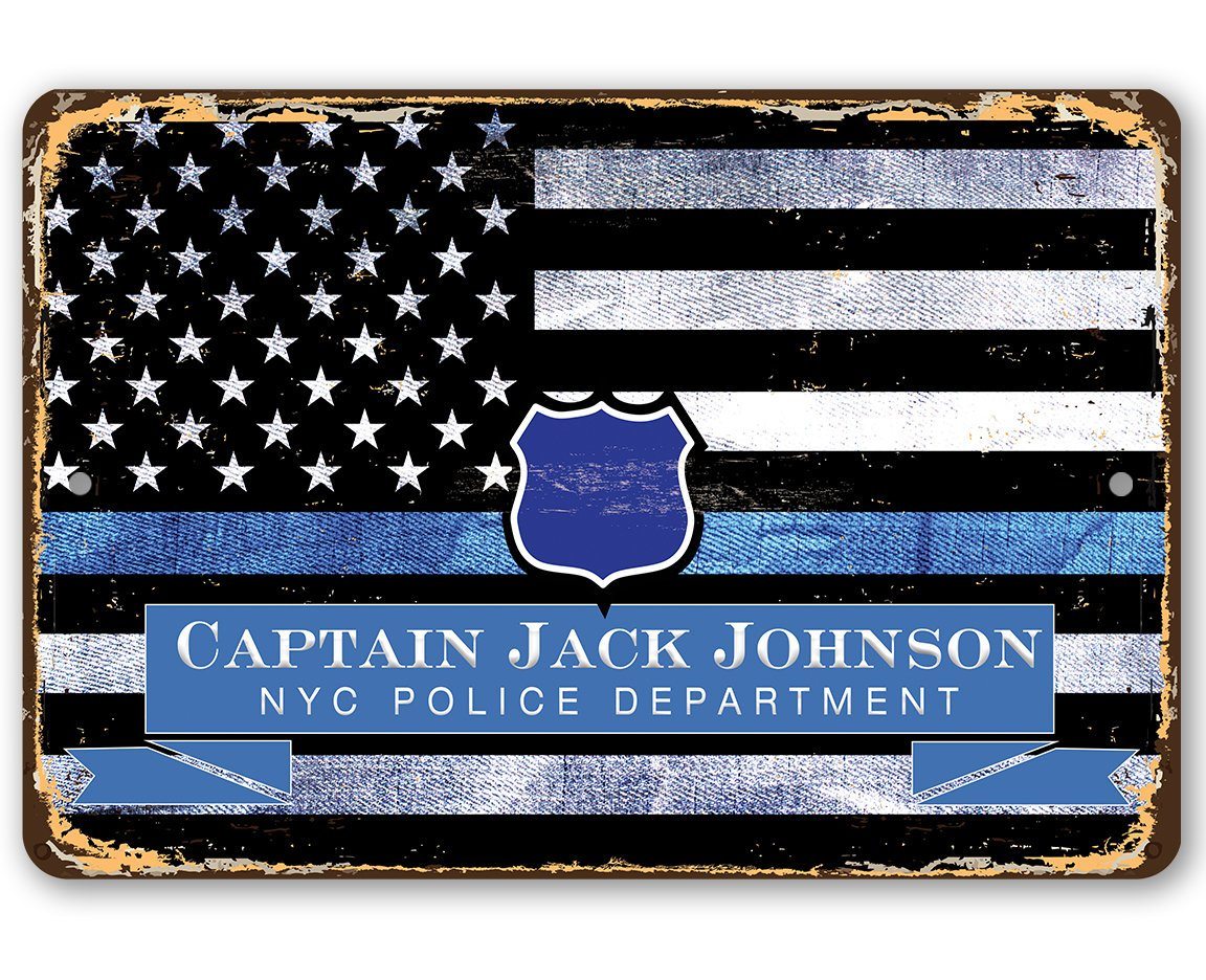 Personalized - Blue Line Police Support - Metal Sign