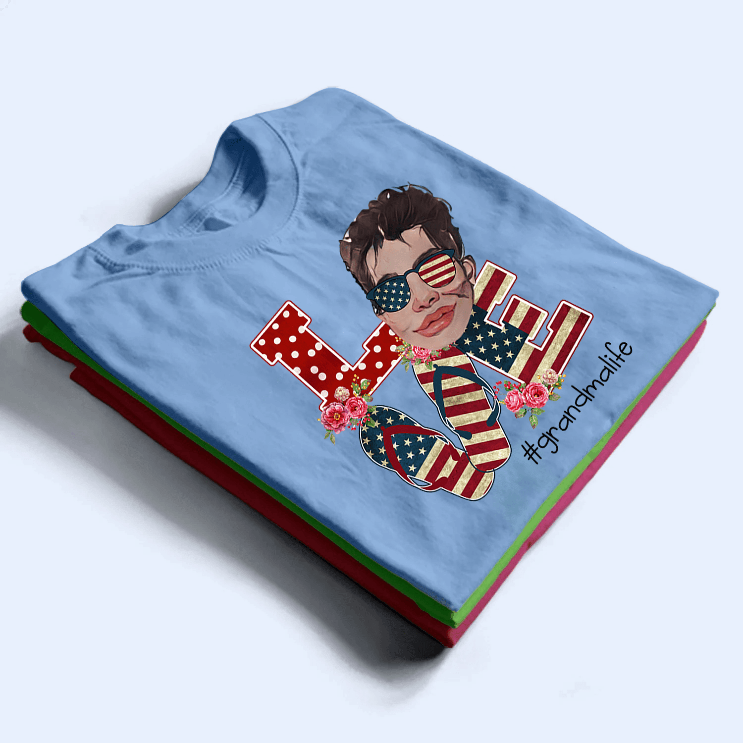 Custom Photo American Grandma 4th of July - Personalized Custom T Shirt - Gift for Grandma/Nana/Mimi, Mom, Wife, Grandparent
