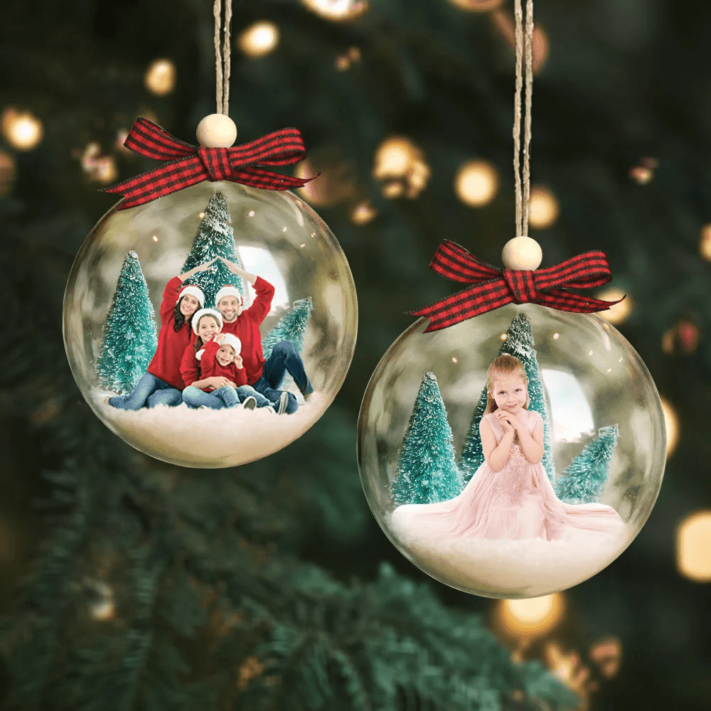 Custom Photo Christmas Bauble Tree Decoration - Personalized Ball Ornament - Gifts Idea for Family, for Her, Him