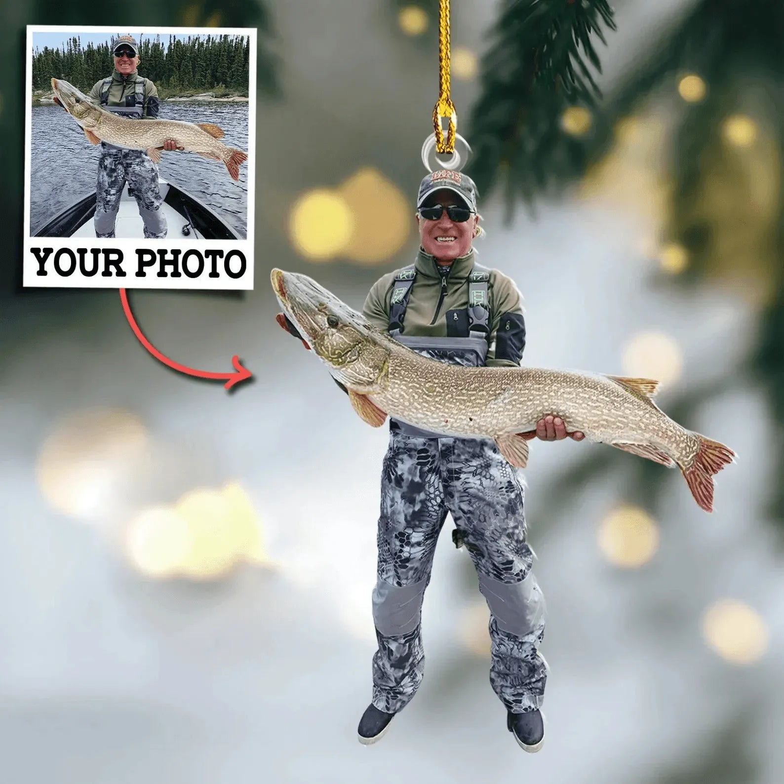 Custom Photo Fishing Ornament – Ideal for Group Photos – Personalized Christmas Gift for Fishermen &amp;amp; Fishing Lovers | Acrylic