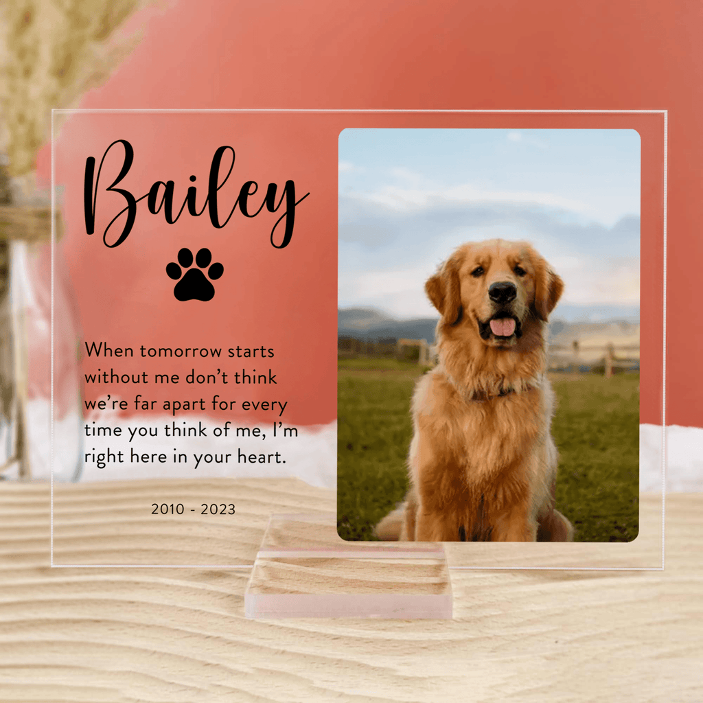 Memorial Plaque with Photo - Personalized Gifts for Pet Loss, Sympathy Gift for Cat, Dog and Any Other Animals | Custom Acrylic Plaque