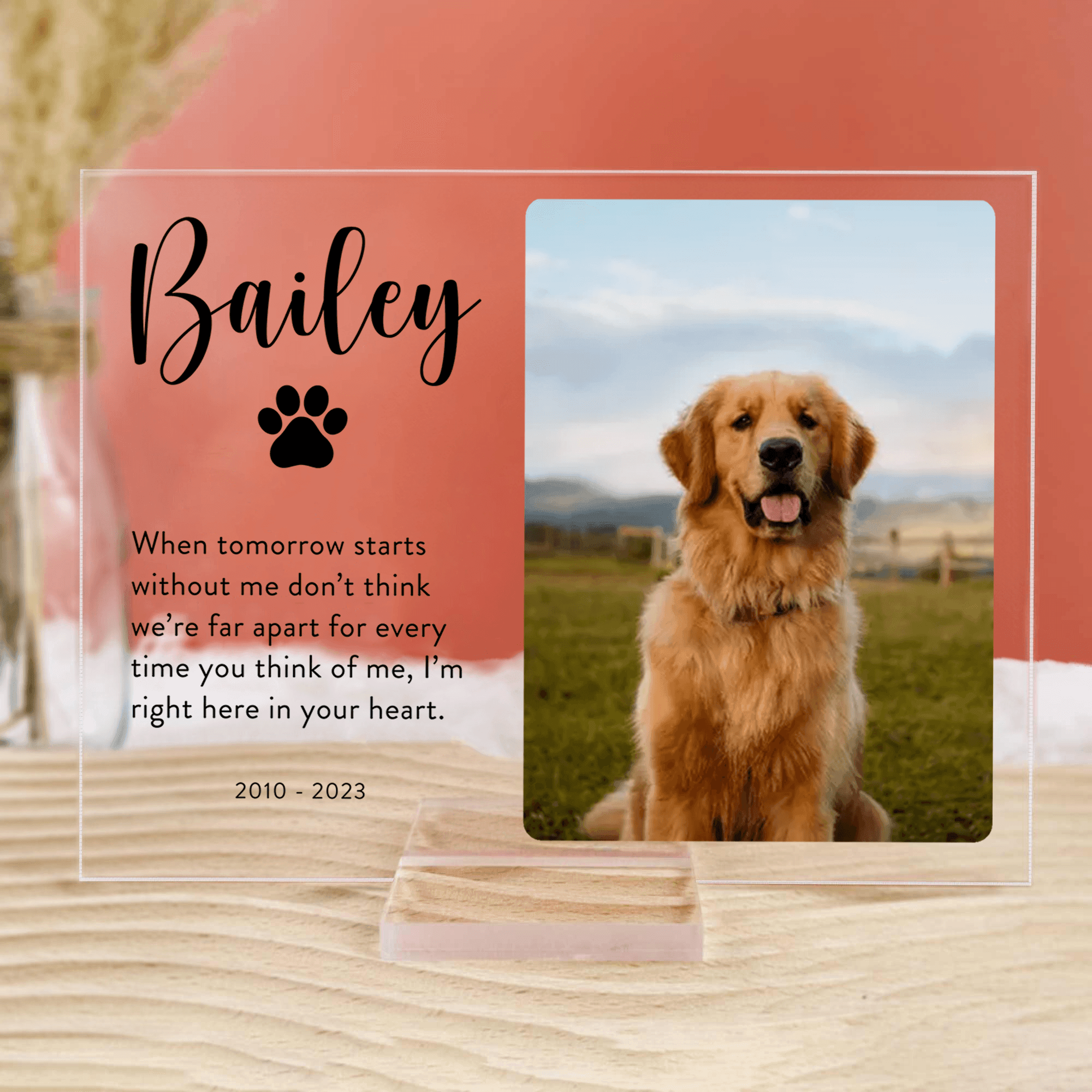 Memorial Plaque with Photo - Personalized Gifts for Pet Loss, Sympathy Gift for Cat, Dog and Any Other Animals | Custom Acrylic Plaque
