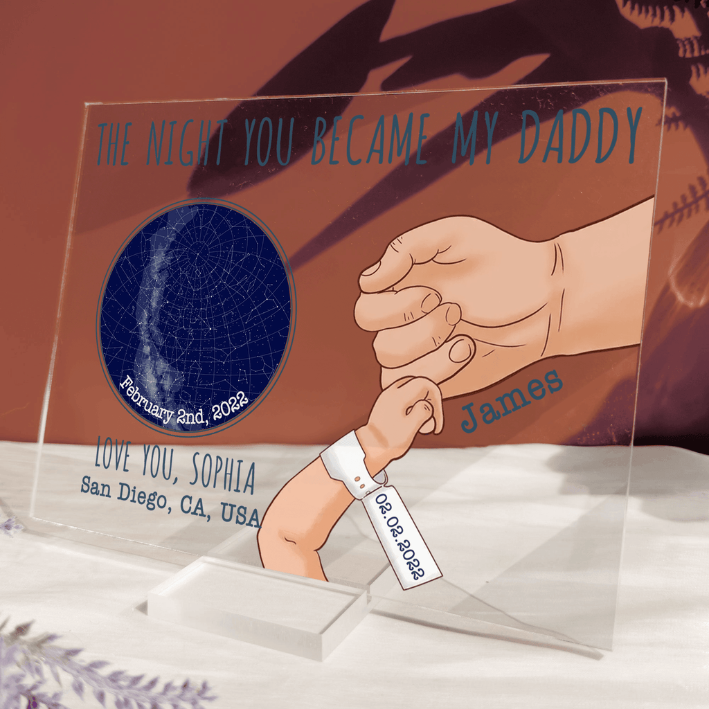 Custom Photo The Night You Became My Daddy - Personalized Acrylic Plaque - Star Map for Father's Day Gift for Dad, First Time Dad