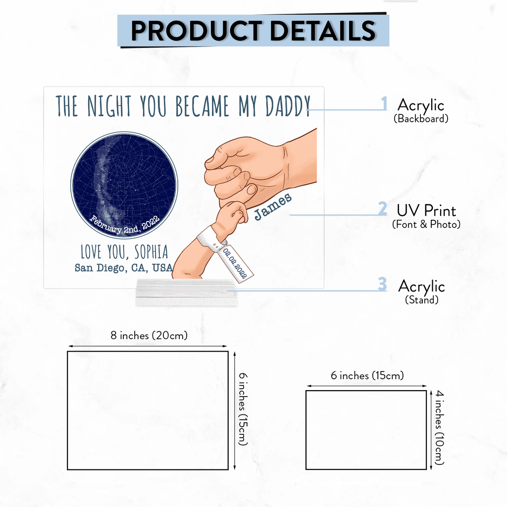 Custom Photo The Night You Became My Daddy - Personalized Acrylic Plaque - Star Map for Father's Day Gift for Dad, First Time Dad