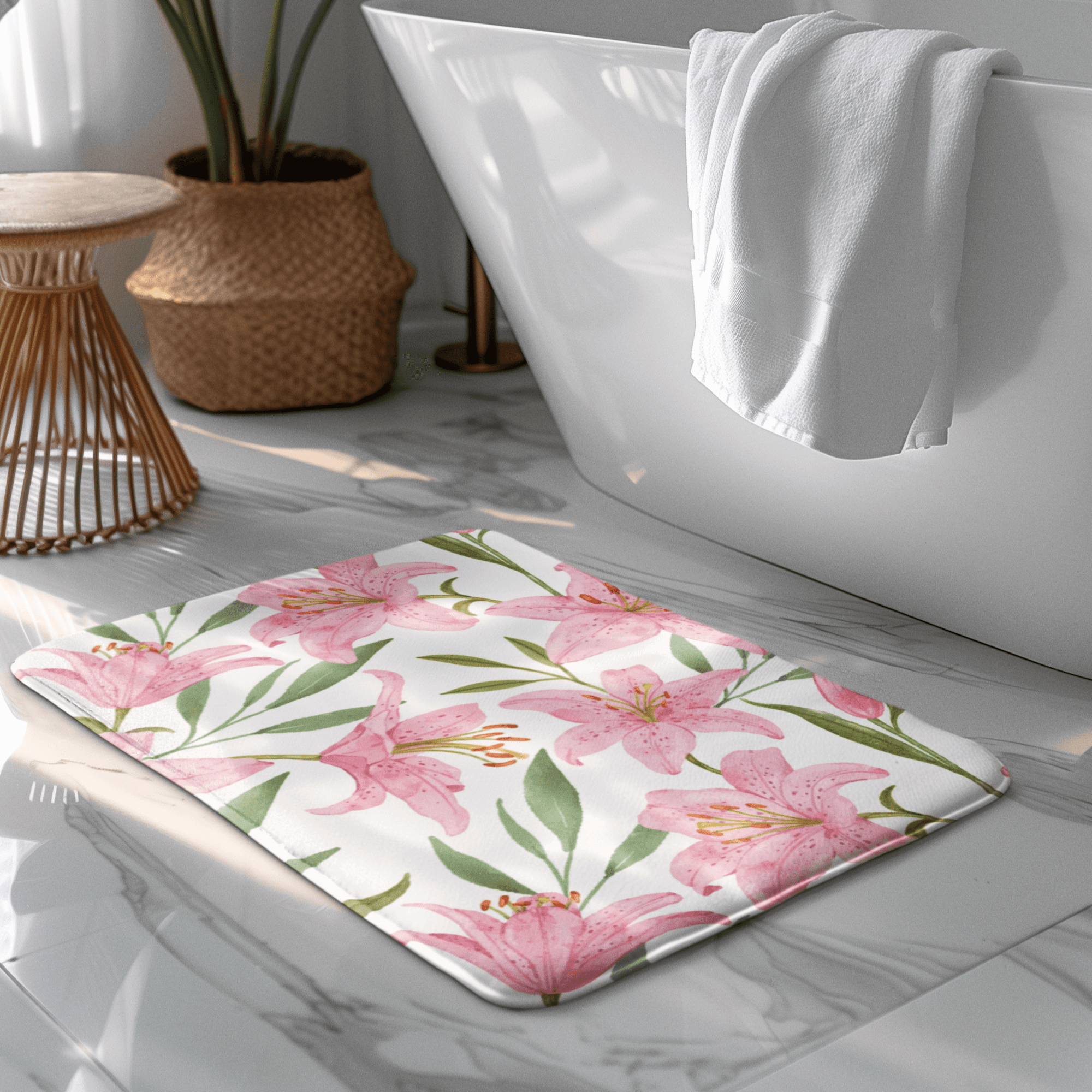Pink Floral Bath Mat