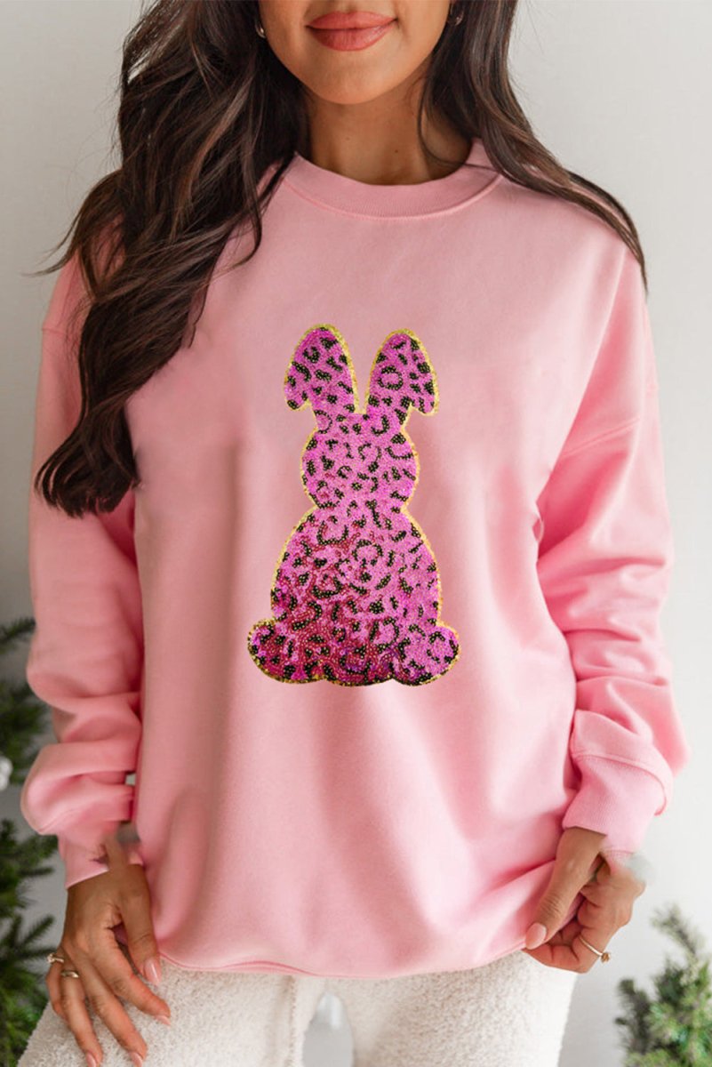 Pink Cheetah Easter Rabbit Graphic Sweatshirt for Women