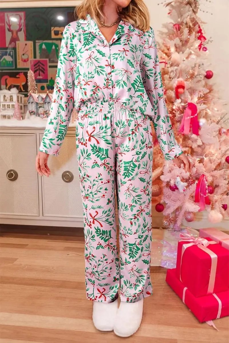 Love Salve Pink Christmas Pajamas Women&amp;#39;s Sleepwear Set + Holiday Home + Pajama Set + Satin Soft