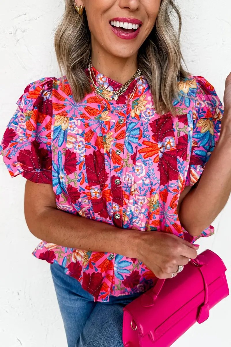 Love Salve Pink Floral Shirt Women&amp;#39;s Southern Belle Button Up Top: Cute &amp;amp; Flattering