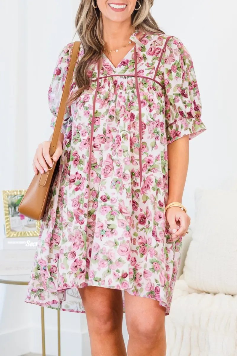 Love Salve Pink Floral Mini Dress Women&amp;#39;s Daily Summer Southern Belle Style, Plus Size Fit