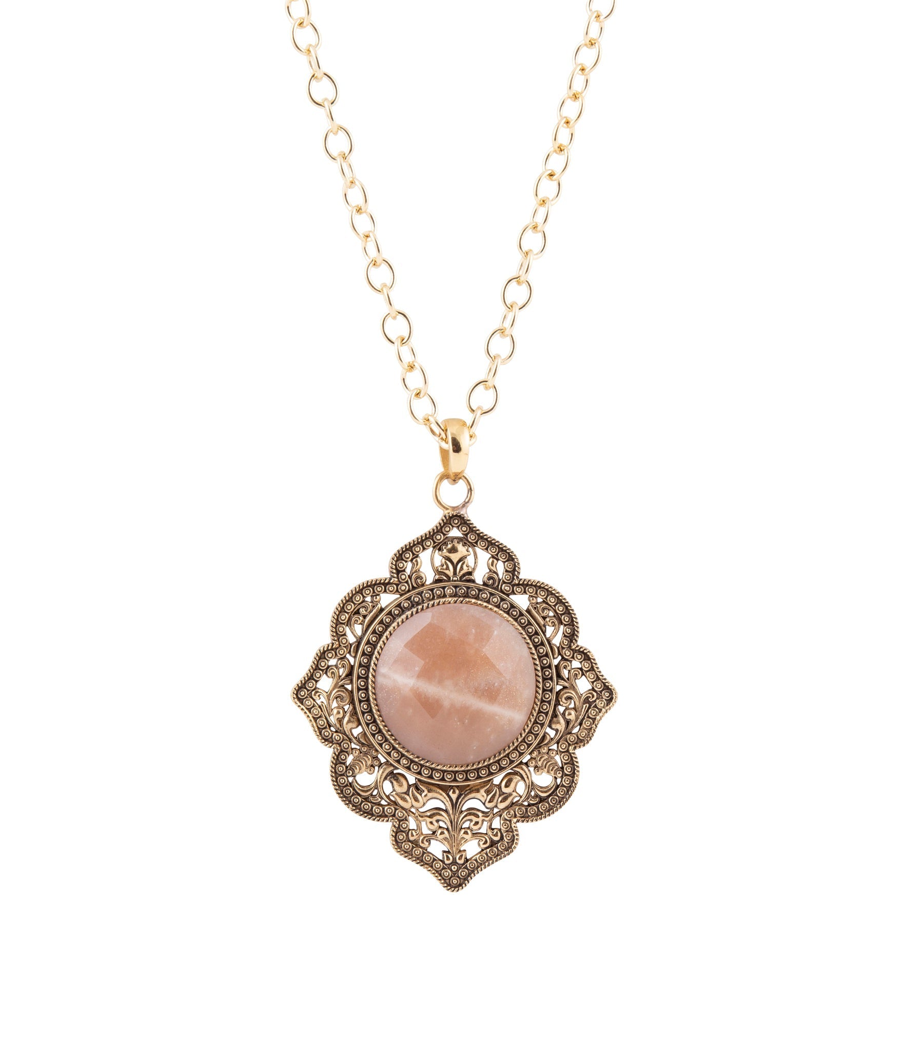 Pink Moonstone Golden Pendant Necklace
