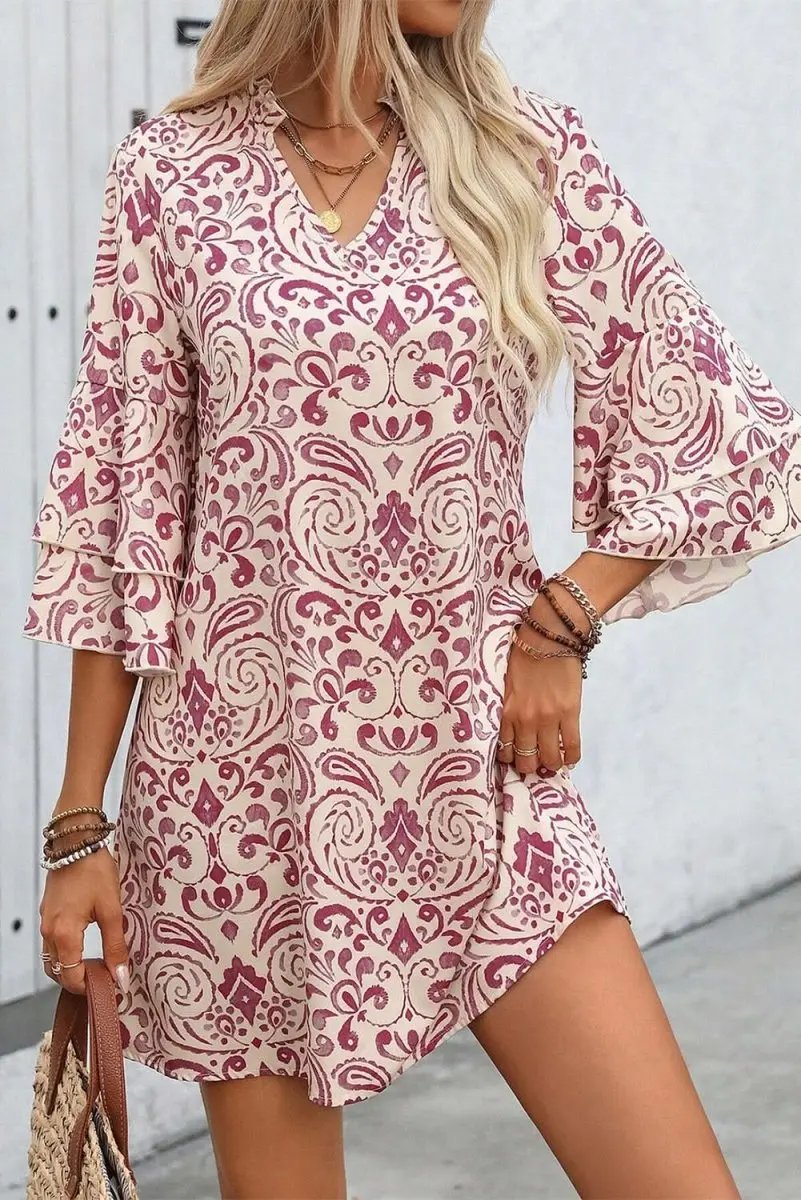 Love Salve Pink Paisley Mini Dress Women&amp;#39;s Vacation A-Line Bohemian Spring Dress
