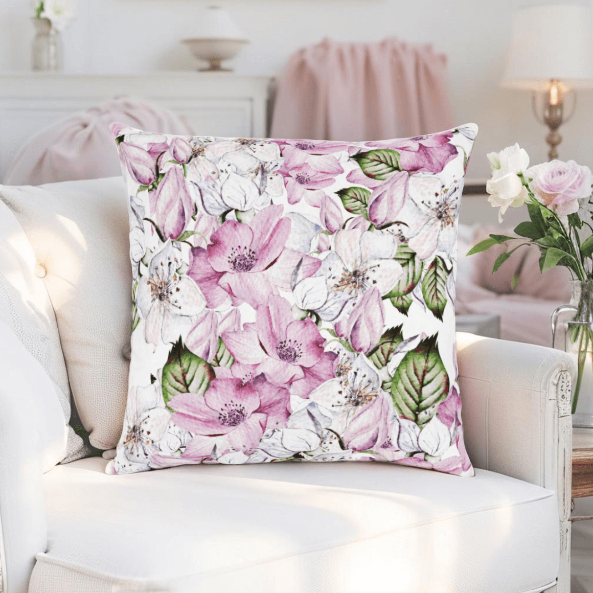 Purple Floral Pillow - Floral Home Decor