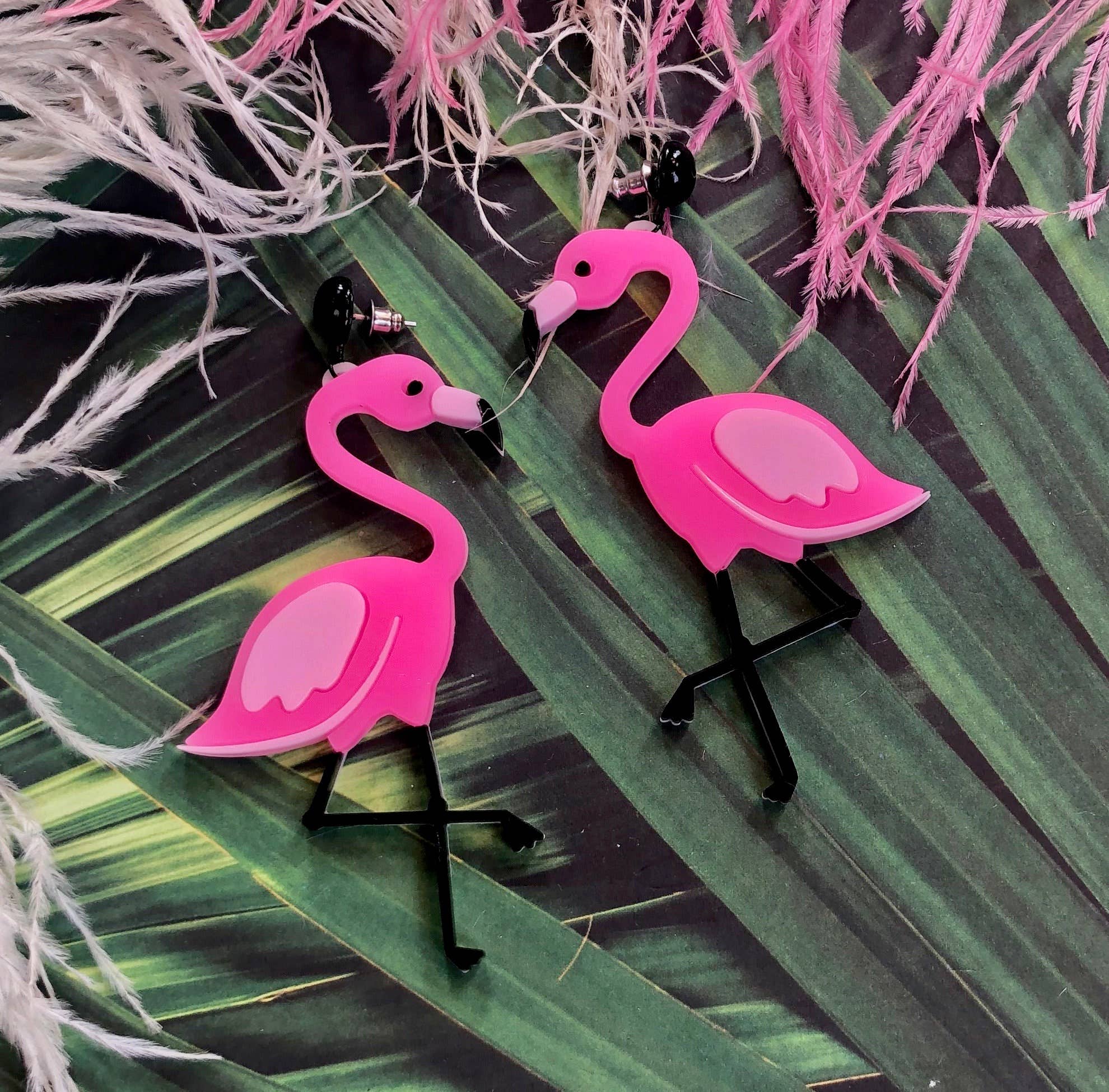 Pink Flamingo Acrylic Statement Earrings