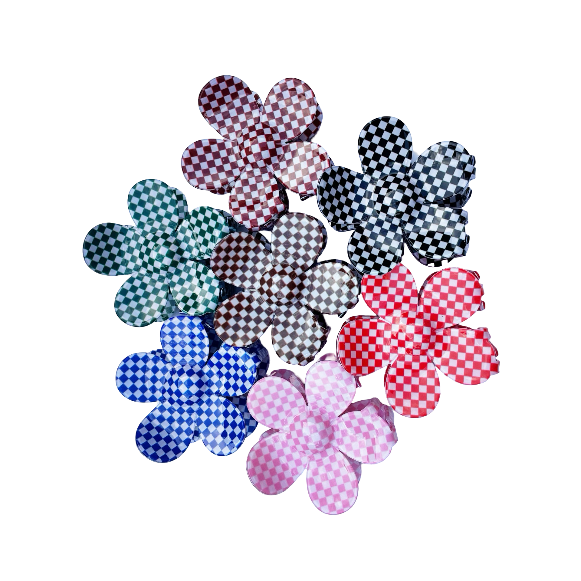 Checkered Flower Claw Clip
