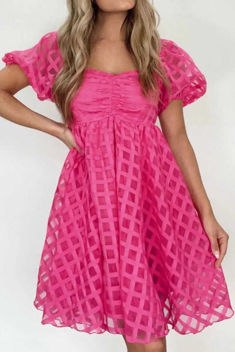 Trendsi Plaid Babydoll Dress Women&amp;#39;s Cute Mini Dress Puff Sleeves Effortless Style