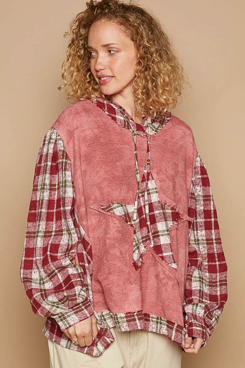 Trendsi Plaid Hooded Top Women&amp;#39;s Casual Long Sleeve Sweatshirt USA Ship