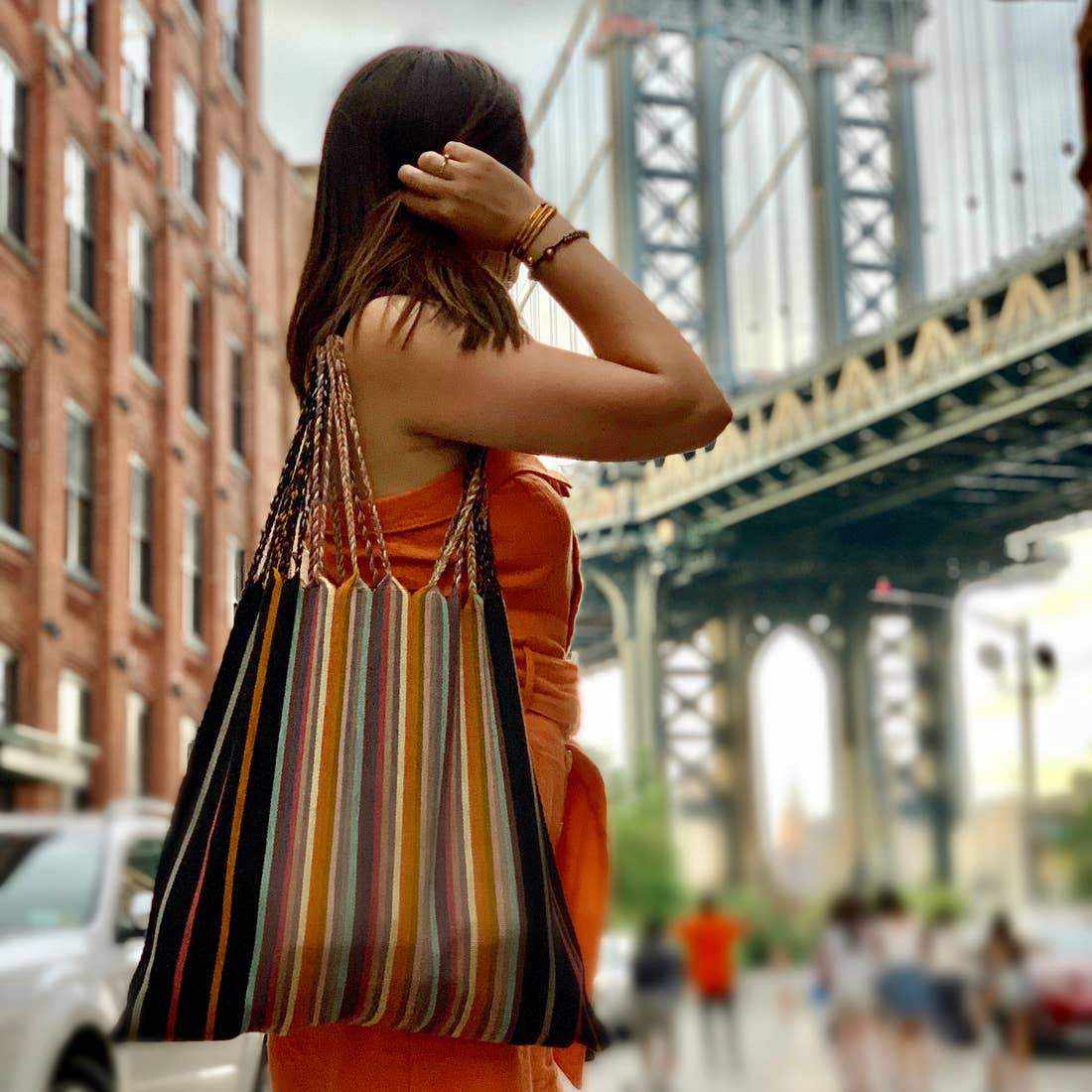 Poppy Woven Striped Tote | Hammock Bag - Mexico