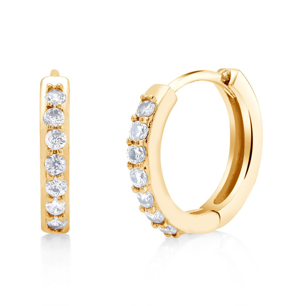 Cubic Zirconia Gold Plated Huggie Earrings