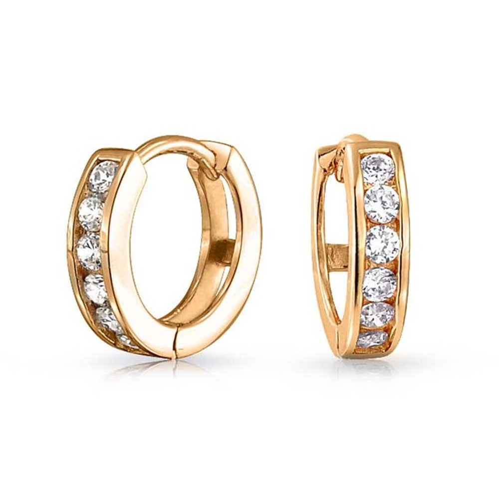 18kt Yellow Gold Tone &amp;amp; CZ Huggie Earring