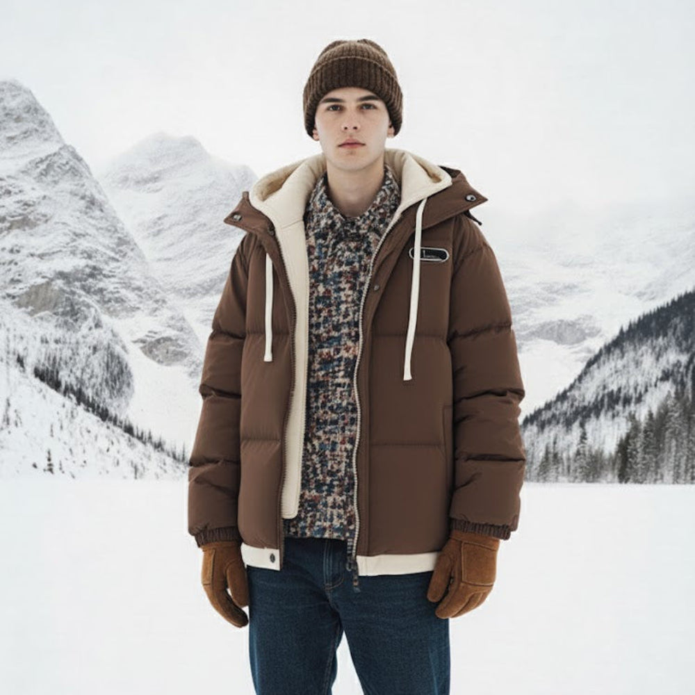 Mens Layered Look Hooded Puffer Jacket