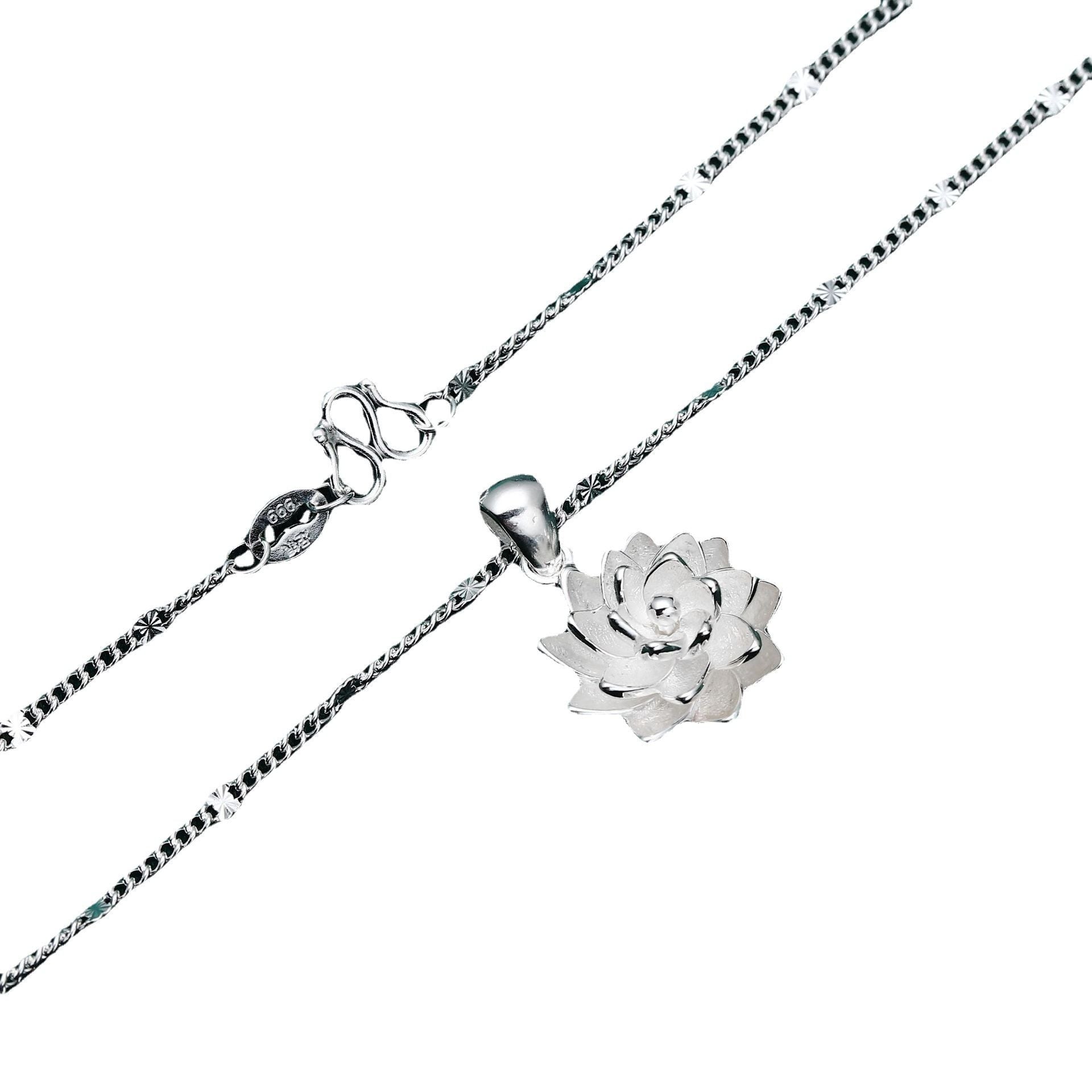 Pure Silver 990 Rotating Lotus Pendant Clavicle Necklace
