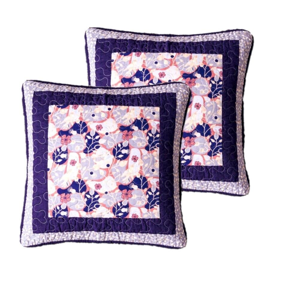 DaDa Bedding Set of 2-Pieces Peachy Blossoms Purple Floral Patchwork Throw Pillow Covers, 18&amp;quot; x 18&amp;quot; - Designed in USA (JHW877)
