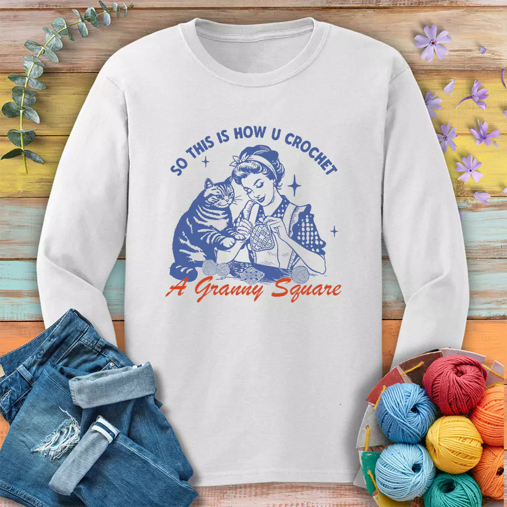 Purrfect Granny Square Long Sleeve T-shirt