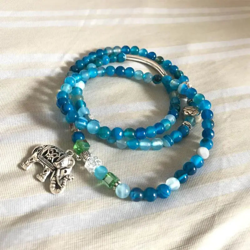 Style Loft Collection Blue Agate Natural Crystal Elephant Charm Bracelet
