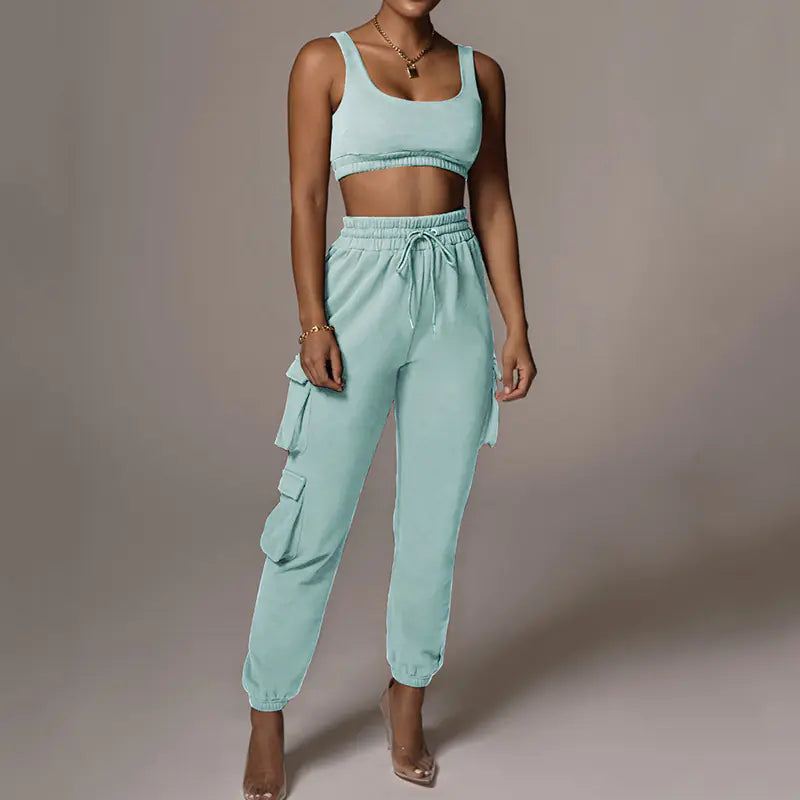Style Loft Collection Catch Me In The Mall Crop Top and Drawstring Pants Set