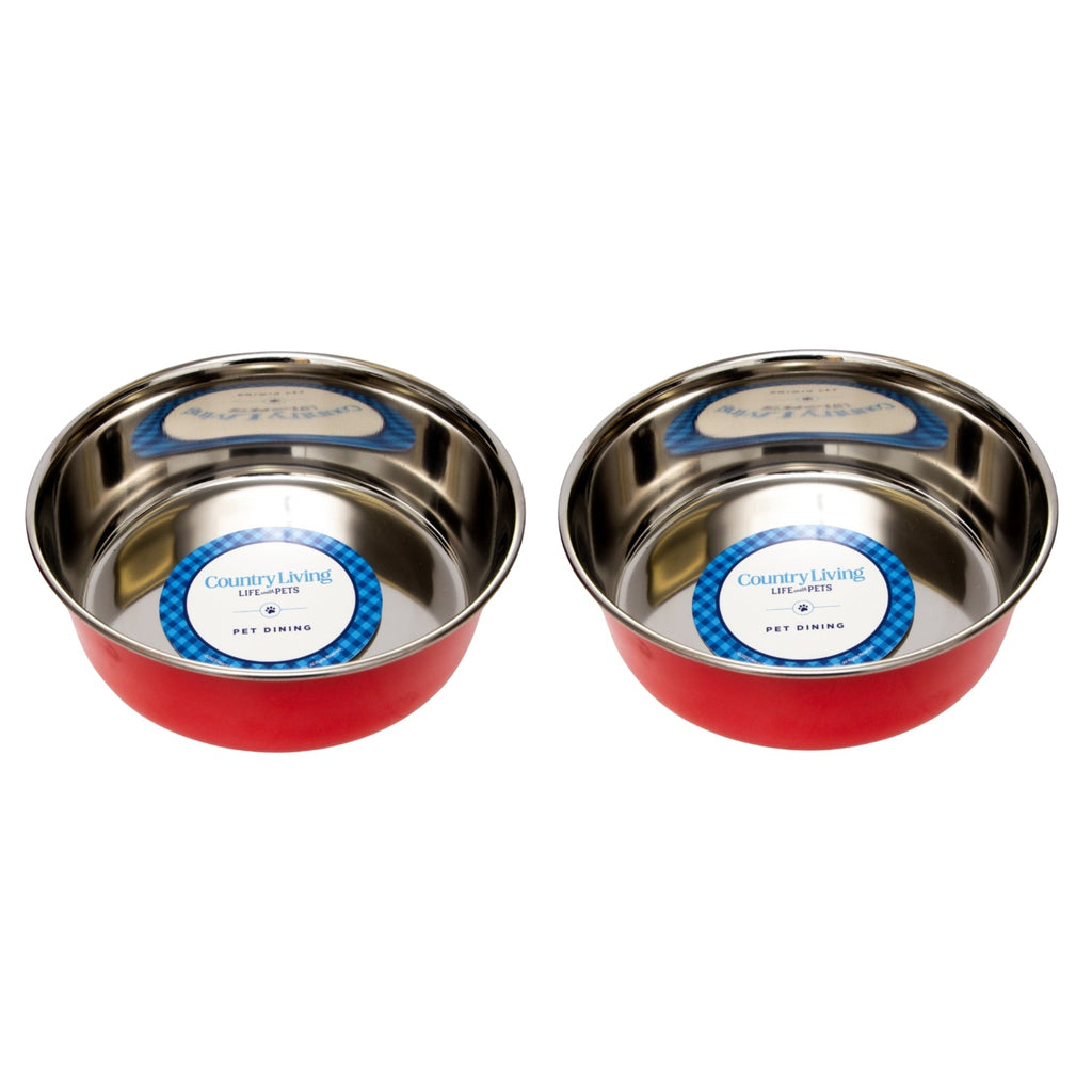 Country Living Set of 2 Heavy Gauge Stainless Steel Dog Bowls - Perfect for Food & Water