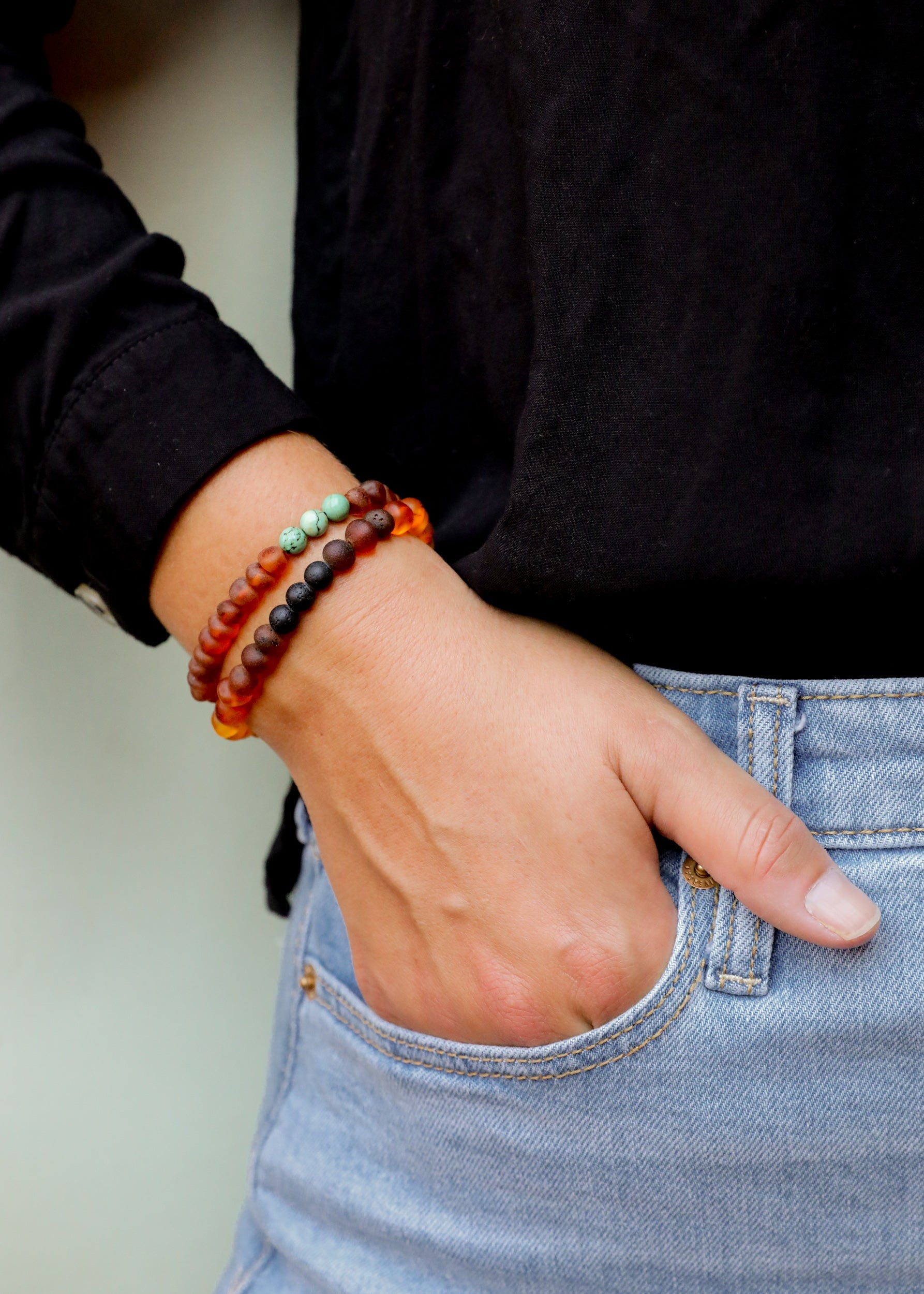 Raw Cognac Baltic Amber + Turquoise Jasper || Adult Bracelet