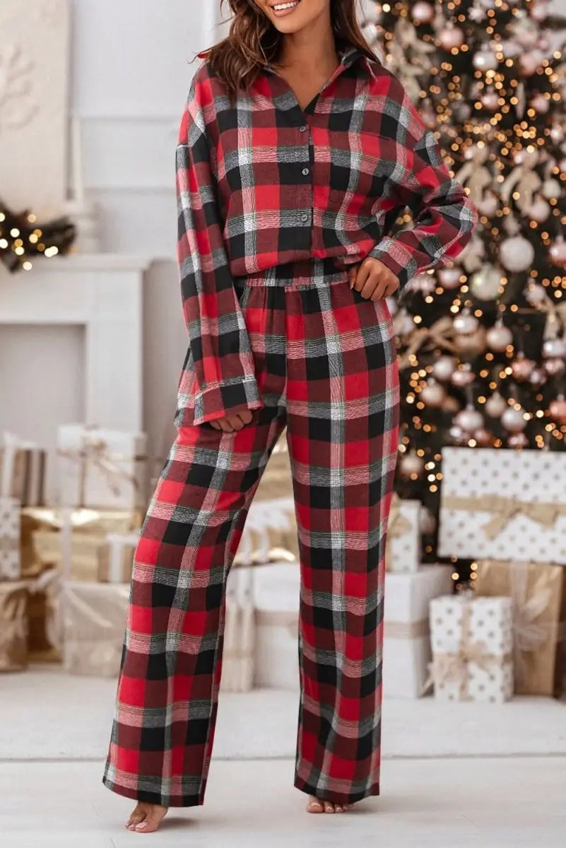 Love Salve Red Plaid Lounge Set + Christmas Home + Pajama Set + Soft &amp;amp; Cozy