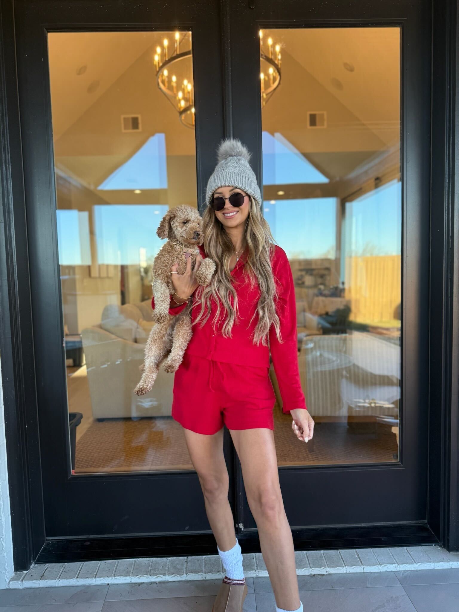 Red Heart Shaped Pointelle Drawstring Shorts - FINAL SALE