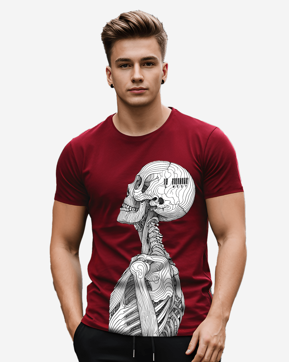 G West Mens Regular Fit Barcode Skeleton Front Graphic T Shirt : Gwpbast5053 - 3 Colors