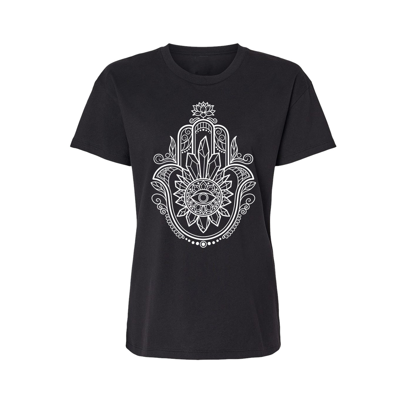 Crystal Hamsa Relaxed Fit Ladies T-Shirt - Infused with Obsidian
