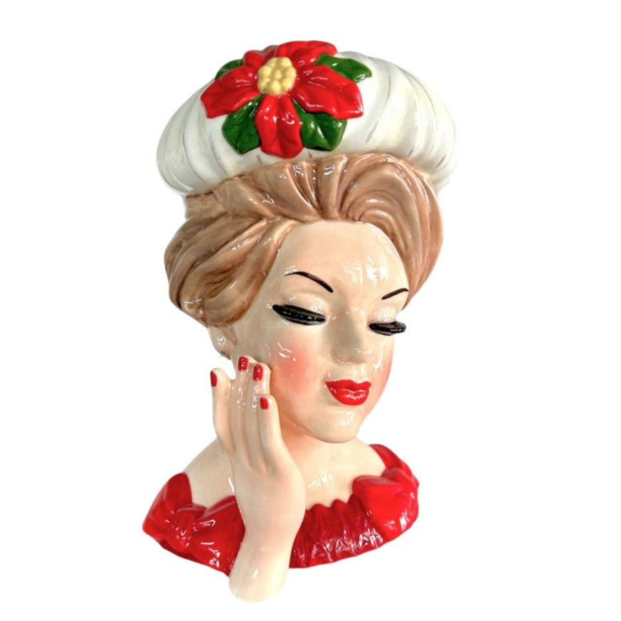 Retro Christmas Lady Head Vase -12&amp;quot;